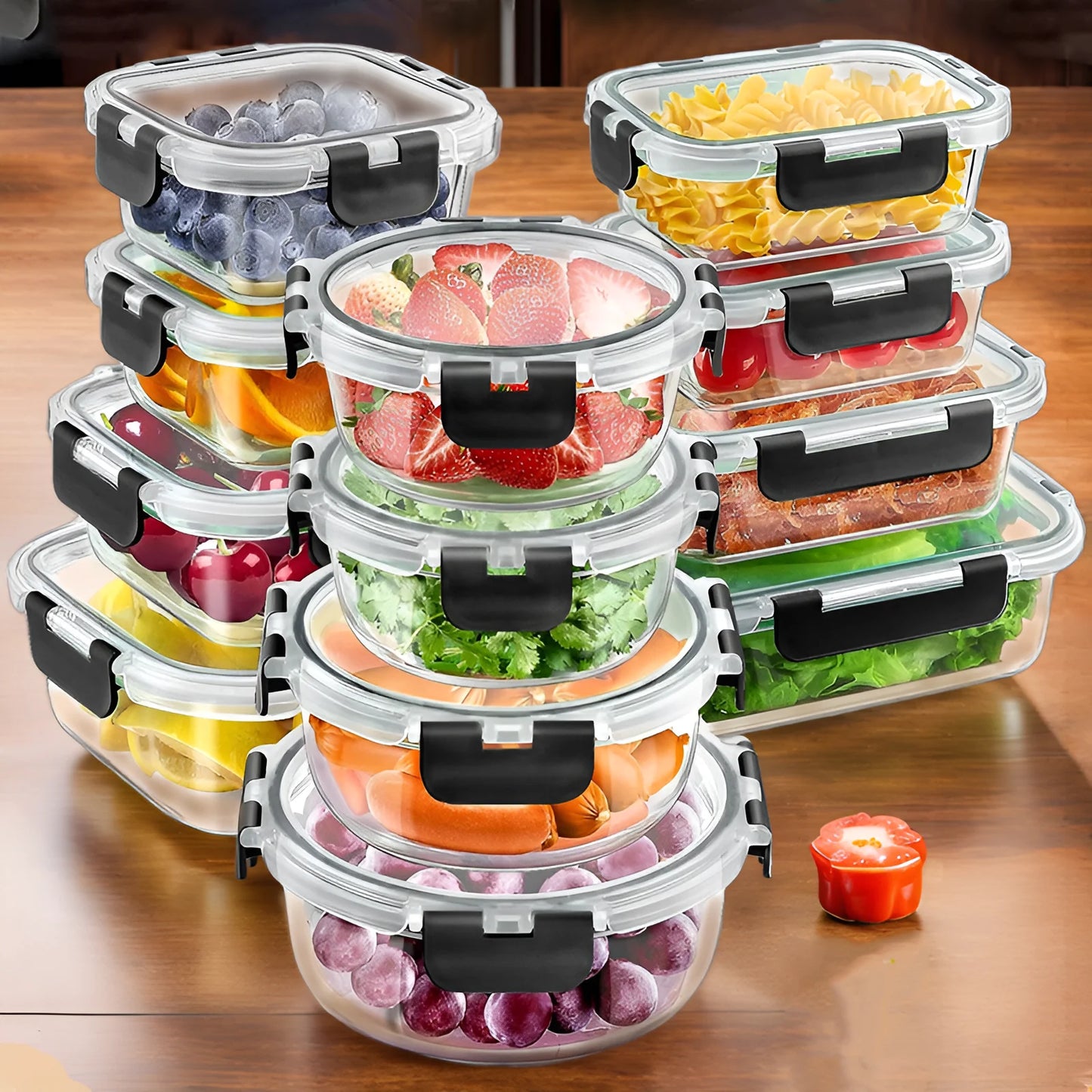 Glass Lunch Box Set Airtight Meal Prep Containers Dishwasher Safe