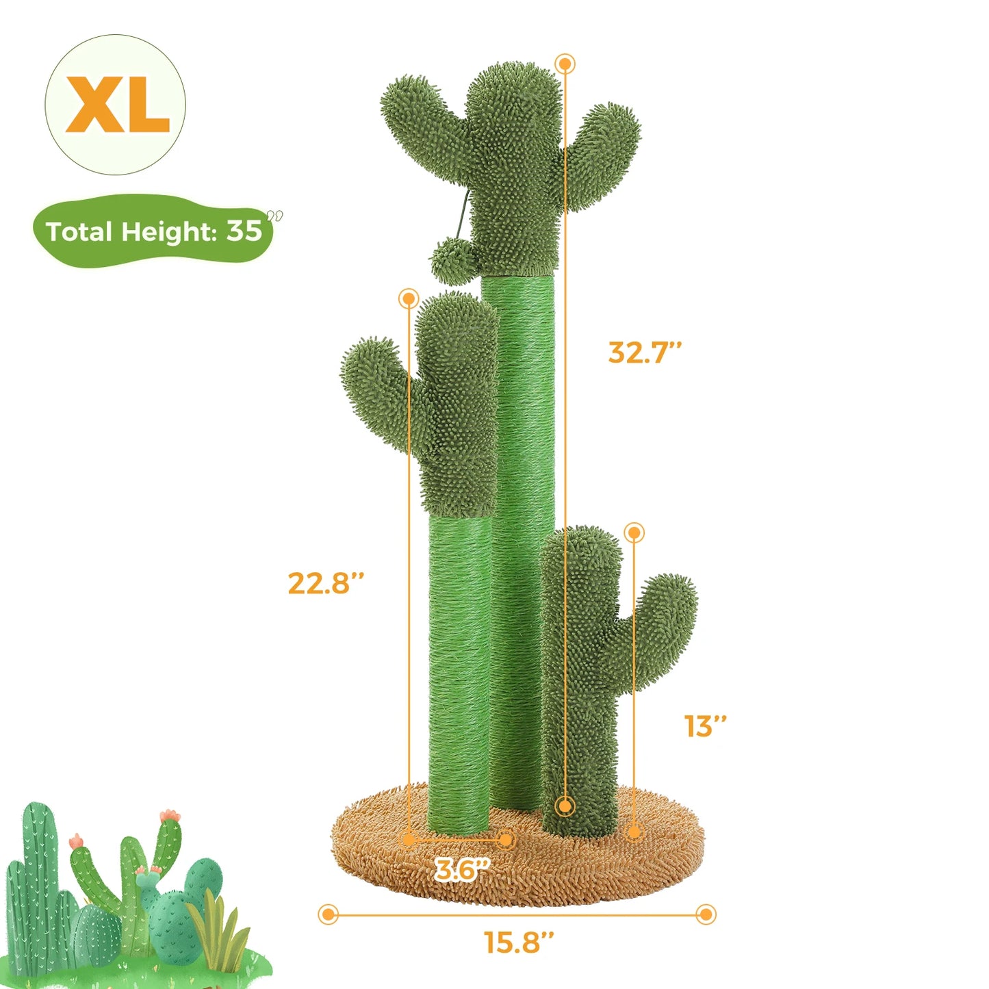 PEQULTICN Cactus Cat Tree With Large Condo Hammock And Dangling Ball Toy