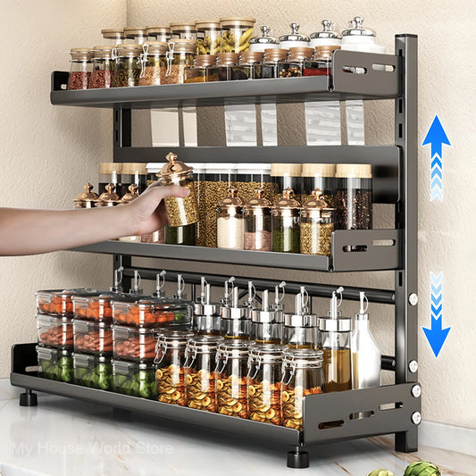 3 Tier Spice Storage Rack Adjustable Countertop Organizer