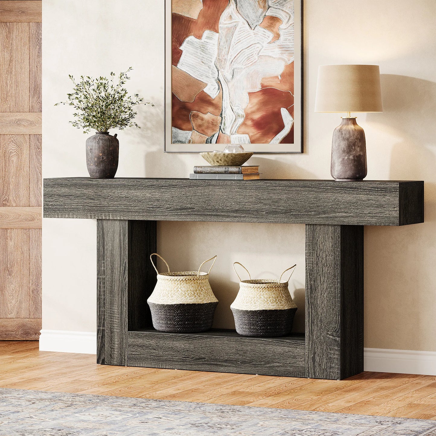 Tribesigns Farmhouse Console Table Two-Tier Entryway Table With U-Shaped Base
