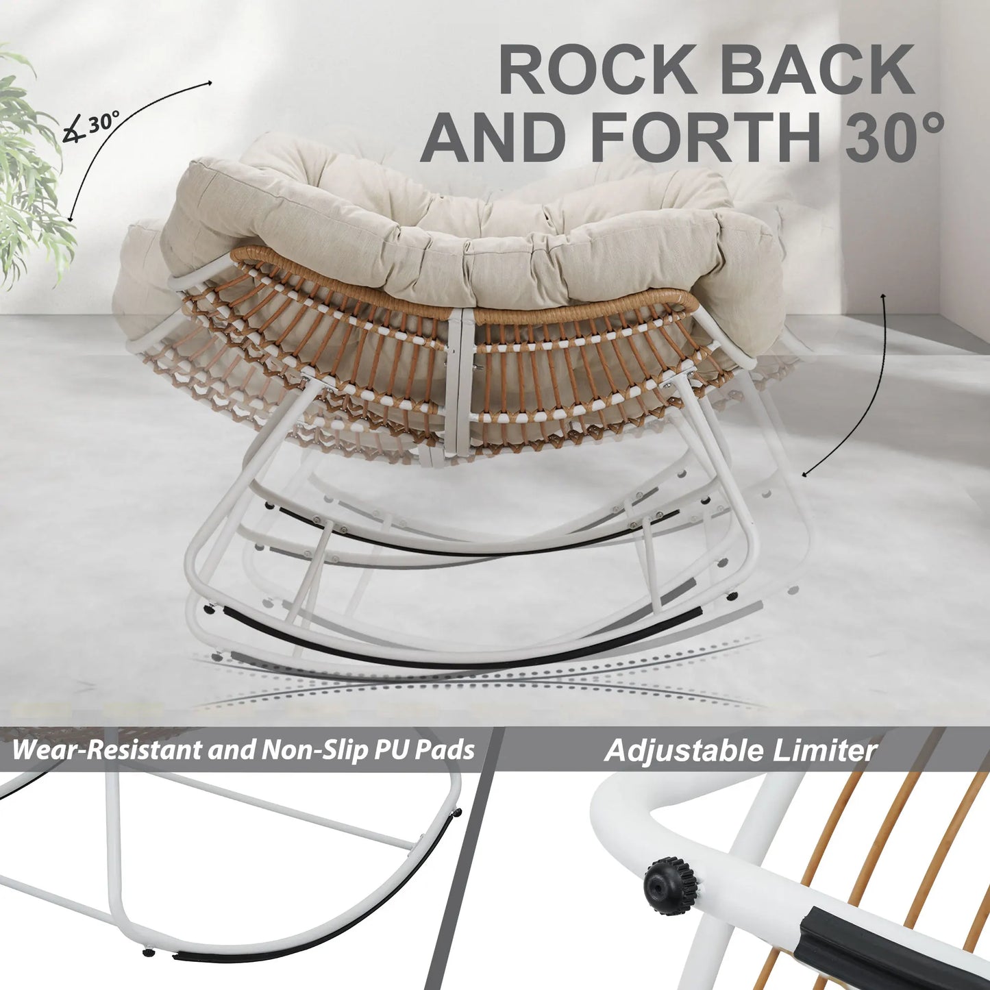 Outdoor Wicker Egg Chair Papasan With Cushioned Seat For Porch
