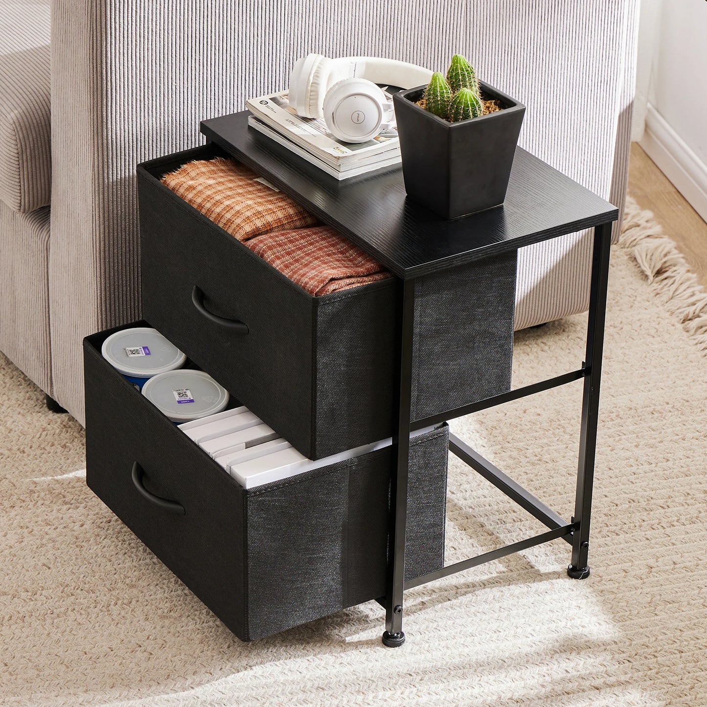 JHK Nightstand Bedside Table With Storage And Drawers