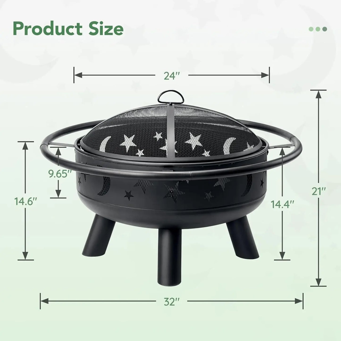 Round Fire Pit With Mesh Cover And Star Moon Design