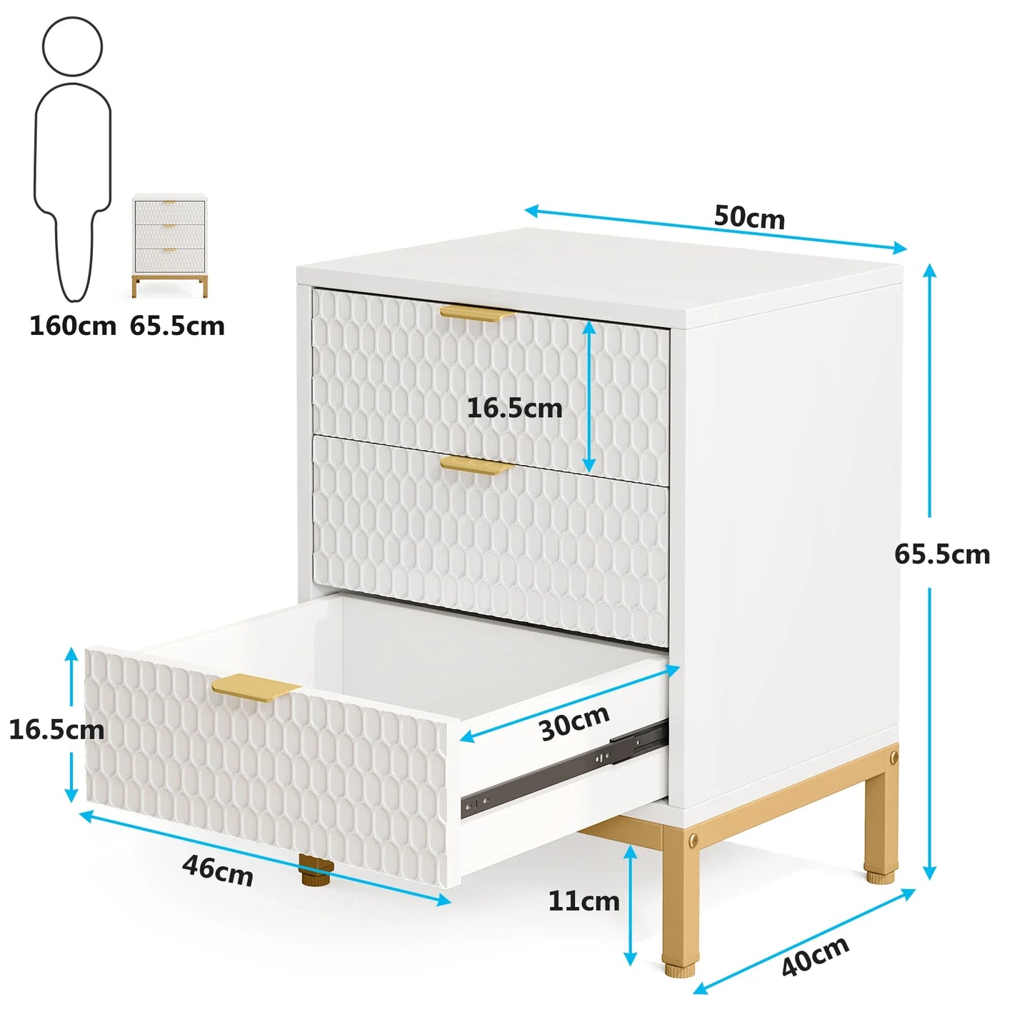 Tribesigns Modern Nightstand With Three Drawers Bedside Table