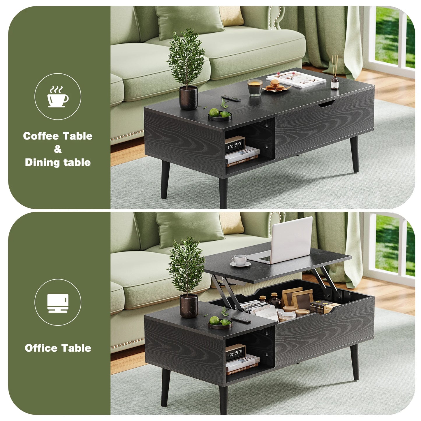 JHK Lift Top Coffee Table With Adjustable Storage Living Room