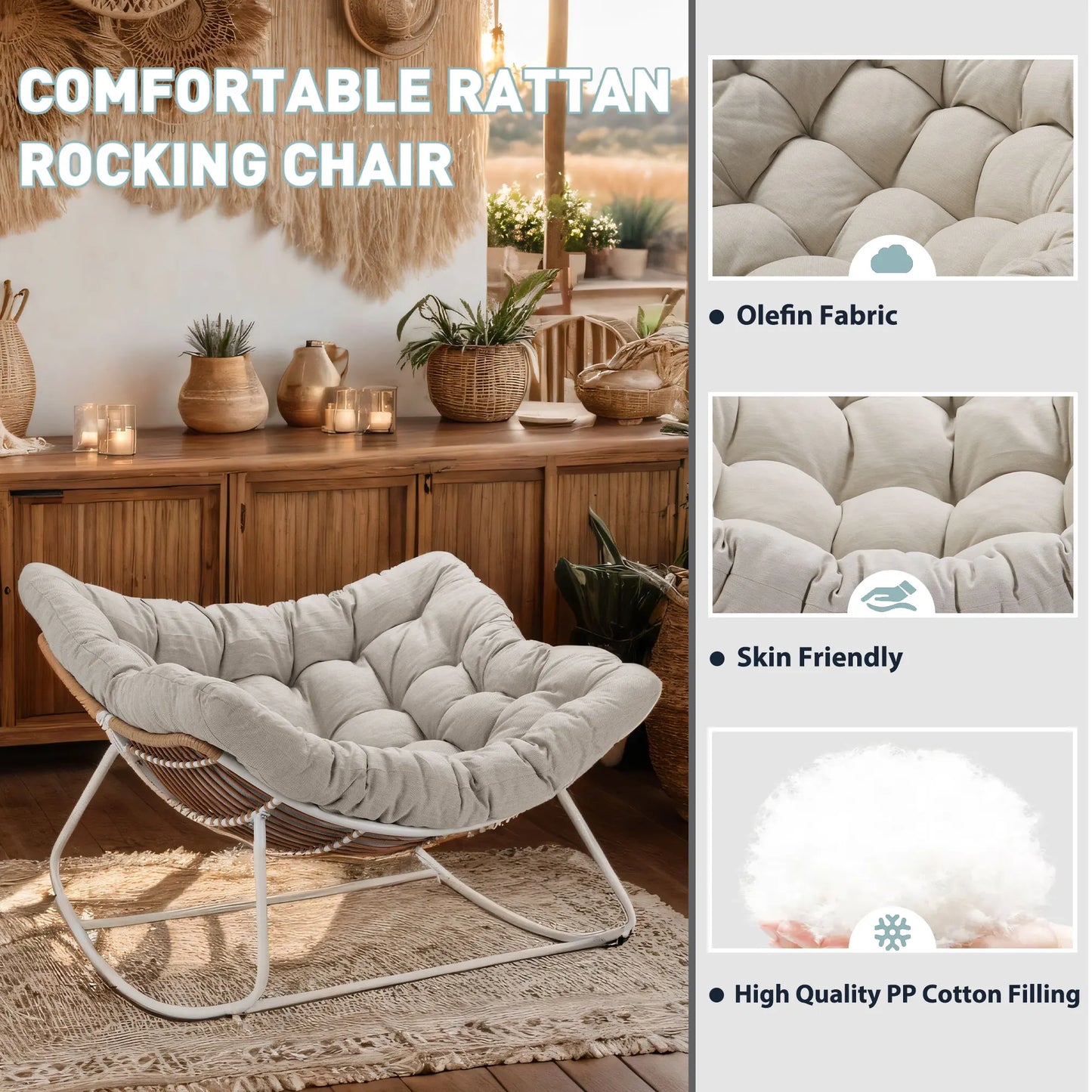 Outdoor Wicker Egg Chair Papasan With Cushioned Seat For Porch