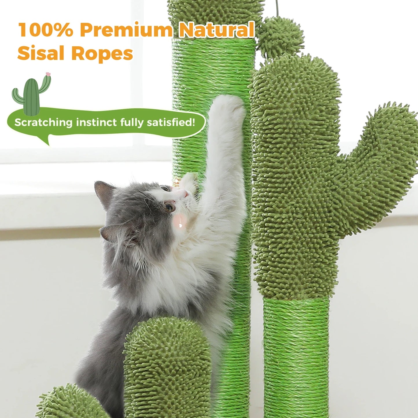 PEQULTICN Cactus Cat Tree With Large Condo Hammock And Dangling Ball Toy