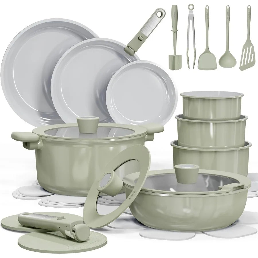 27 Pc Ceramic Nonstick Cookware Set Pots Pans Dishwasher Safe