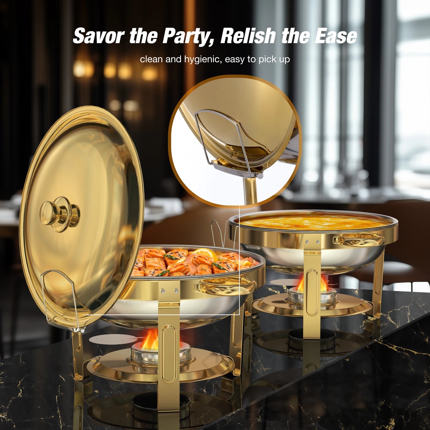Stainless Steel Round Chafing Dishes Buffet Set Food Warmers For Parties