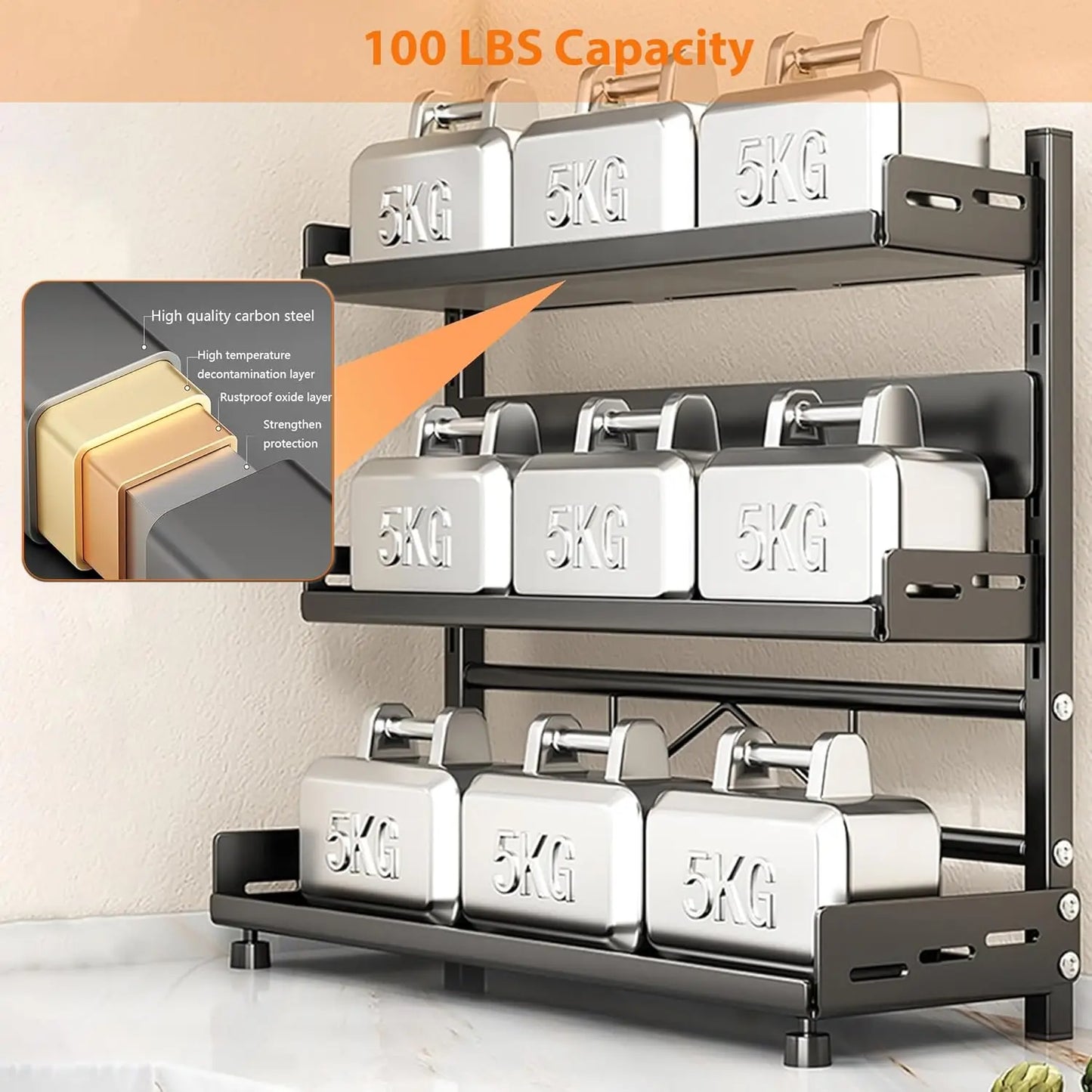 3 Tier Spice Storage Rack Adjustable Countertop Organizer
