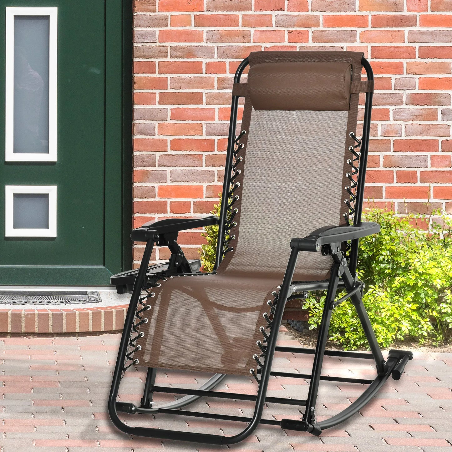 Outsunny Zero Gravity Reclining Rocking Chair Folding Lounge With Pillow