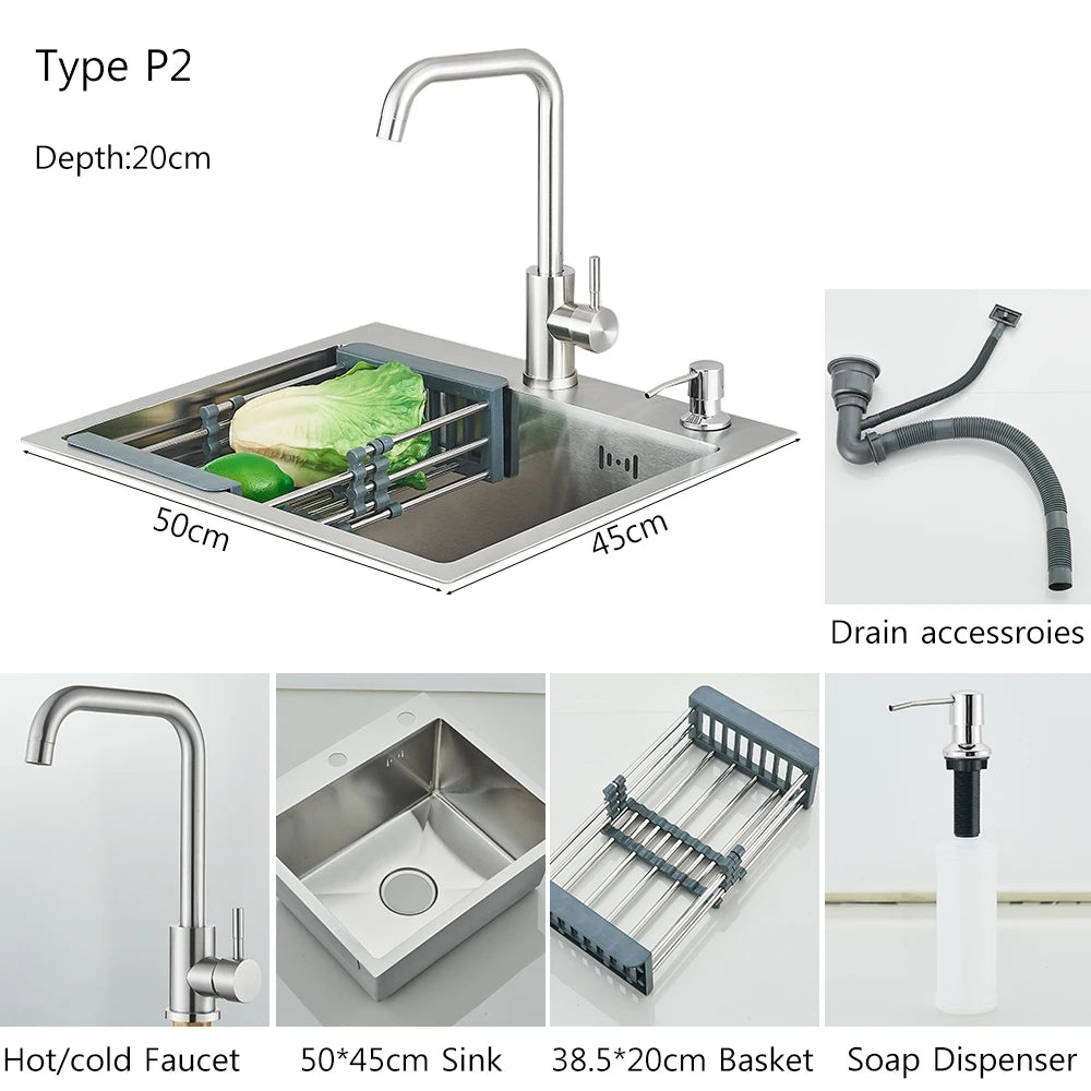MYQualife Stainless Steel Undermount Kitchen Sink Set With Faucet