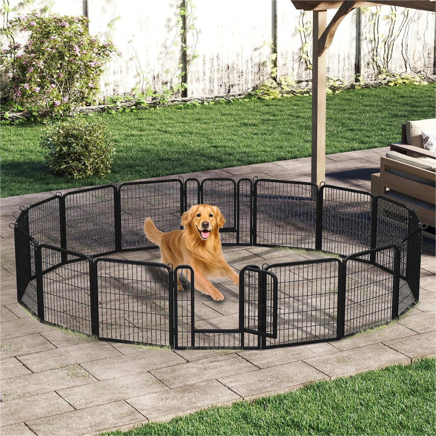 PEQULTI Heavy Duty Metal Puppy Playpen for Indoor Outdoor Use