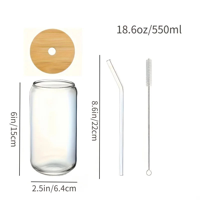 NONEDrinkware 6pc Glass Cups With Bamboo Lids And Glass Straws