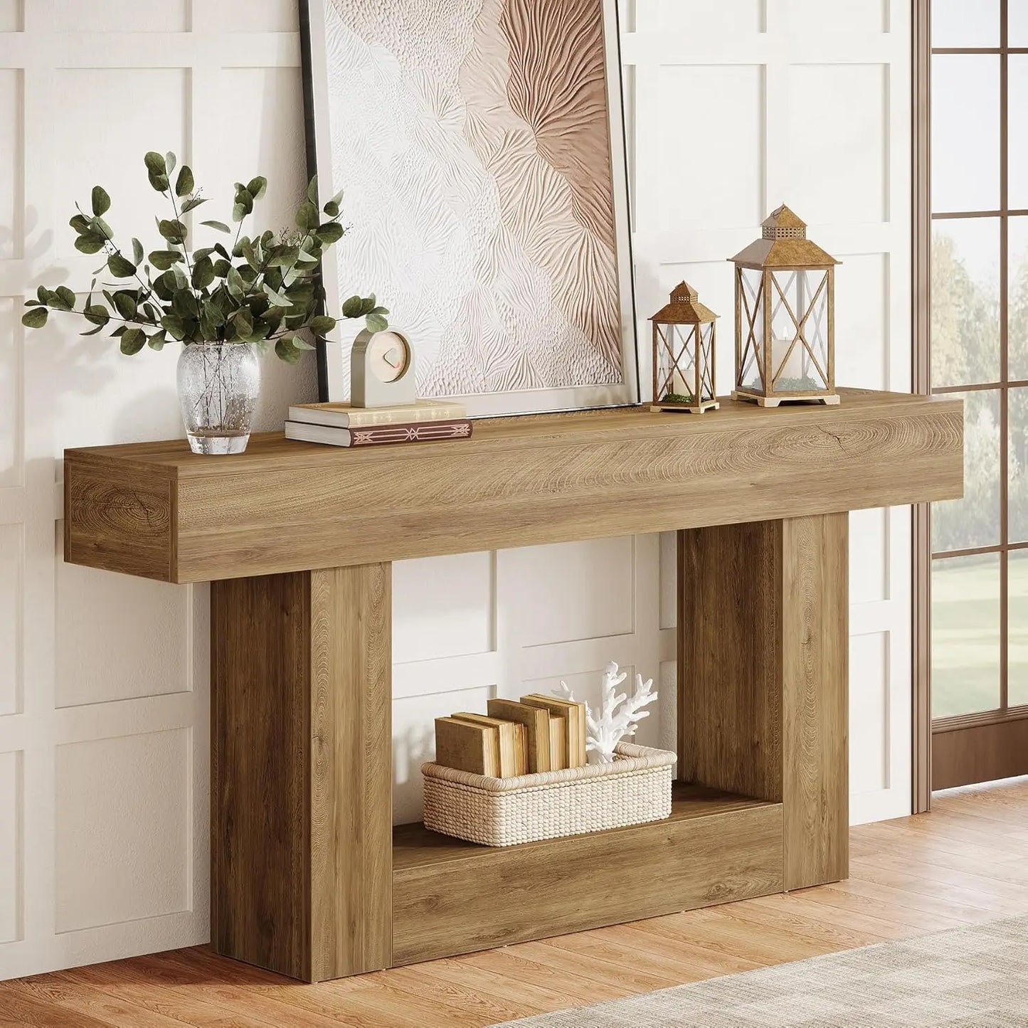 Tribesigns Farmhouse Console Table Two-Tier Entryway Table With U-Shaped Base