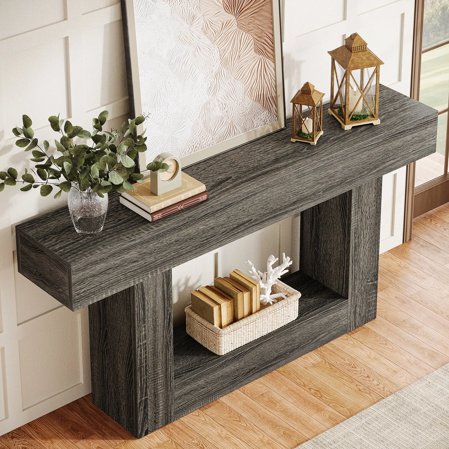 Tribesigns Farmhouse Console Table Two-Tier Entryway Table With U-Shaped Base