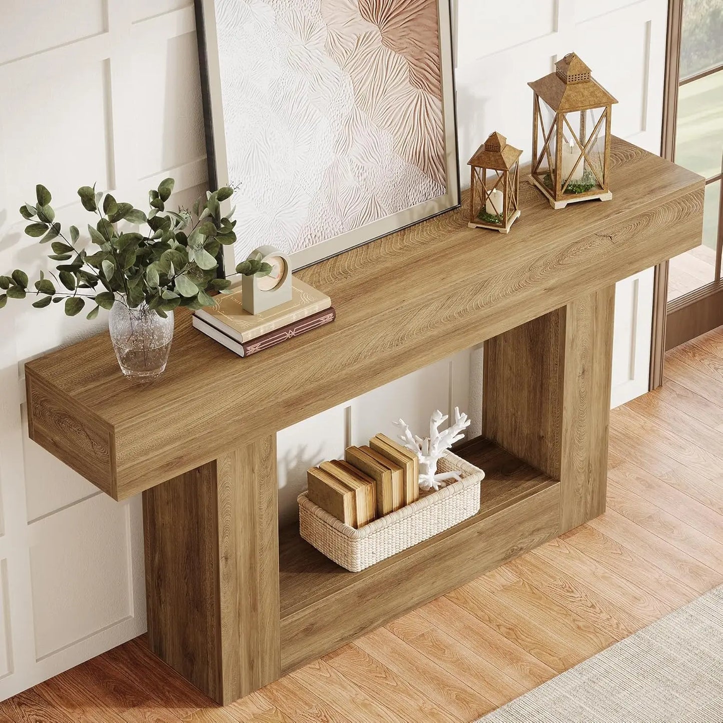 Tribesigns Farmhouse Console Table Two-Tier Entryway Table With U-Shaped Base
