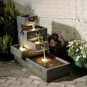 Tankana Tiered Outdoor Water Fountain Garden Cascade With LED