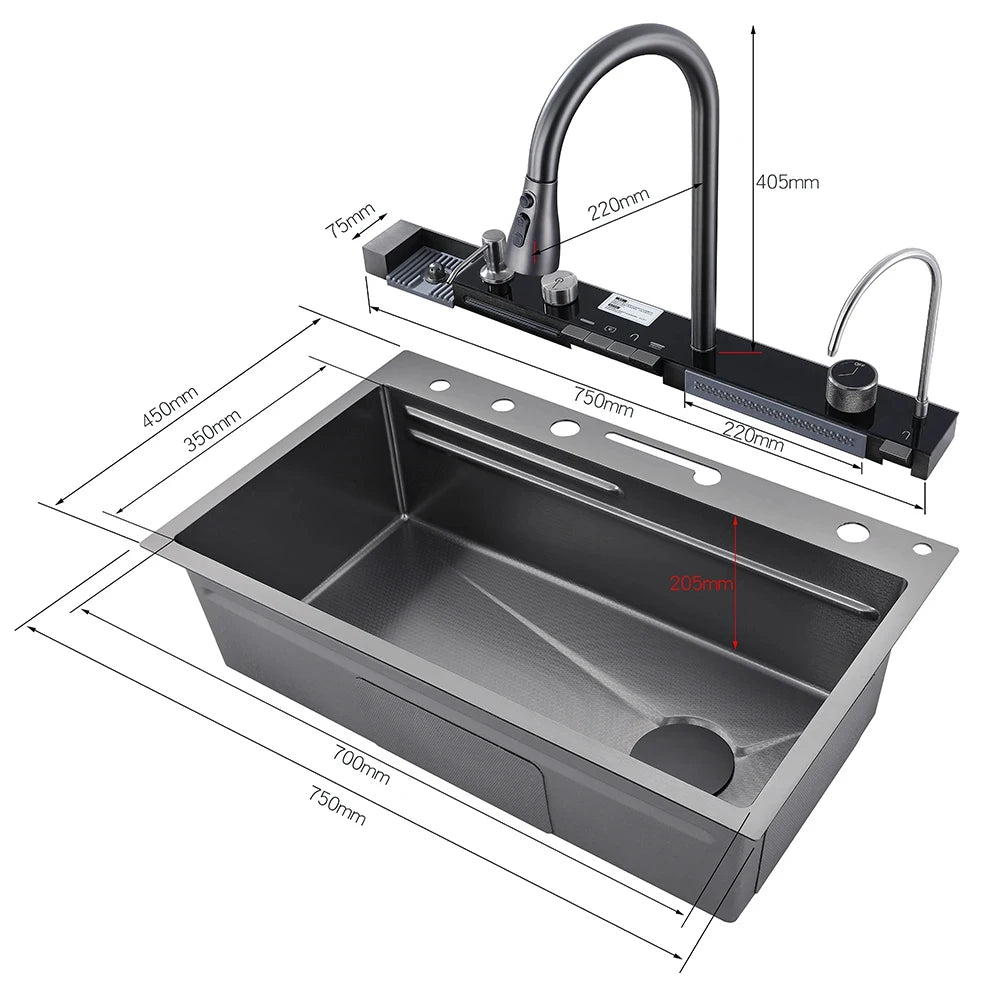 MYQualife 304 Stainless Steel Waterfall Kitchen Sink Faucet Soap Dispenser