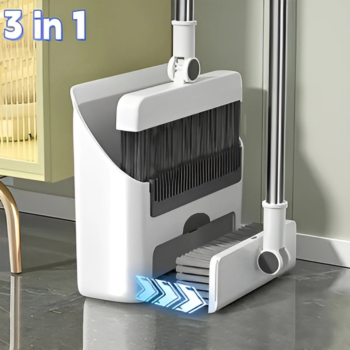 3 In 1 Broom And Dustpan Set With ExtraLong Handle