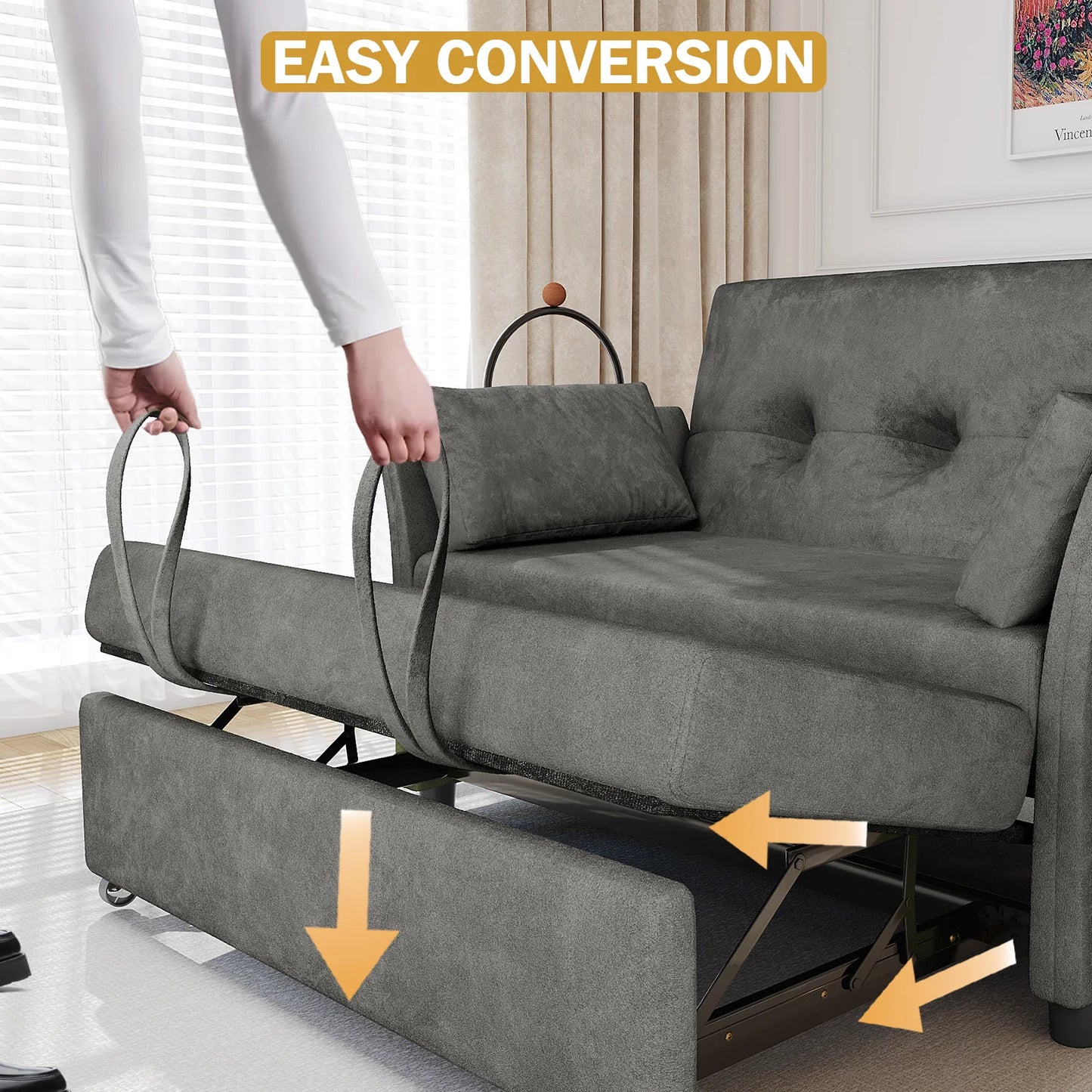3-In-1 Convertible Sofa Bed With Adjustable Backrest For Living Room