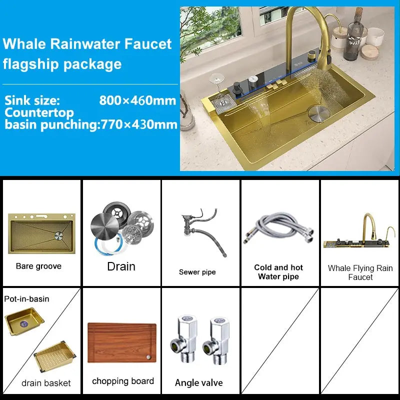 Telisiya Waterfall Stainless Steel Kitchen Sink Four Hole Above Counter