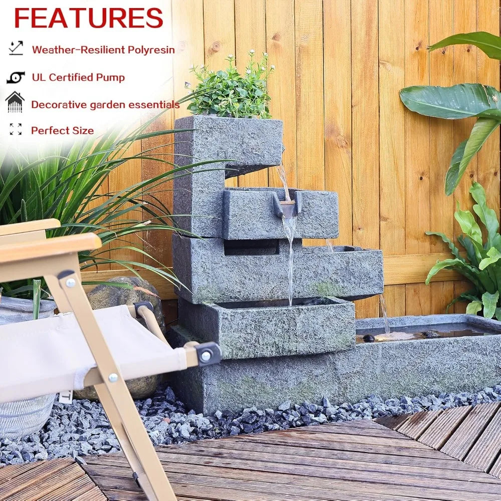 Tankana Tiered Outdoor Water Fountain Garden Cascade With LED