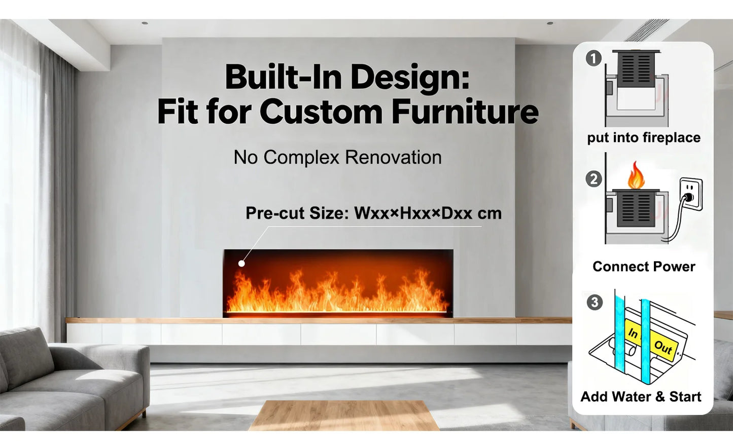 Local Stock USA Water Vapor Fireplace Simulated 3D Flame Humidifier