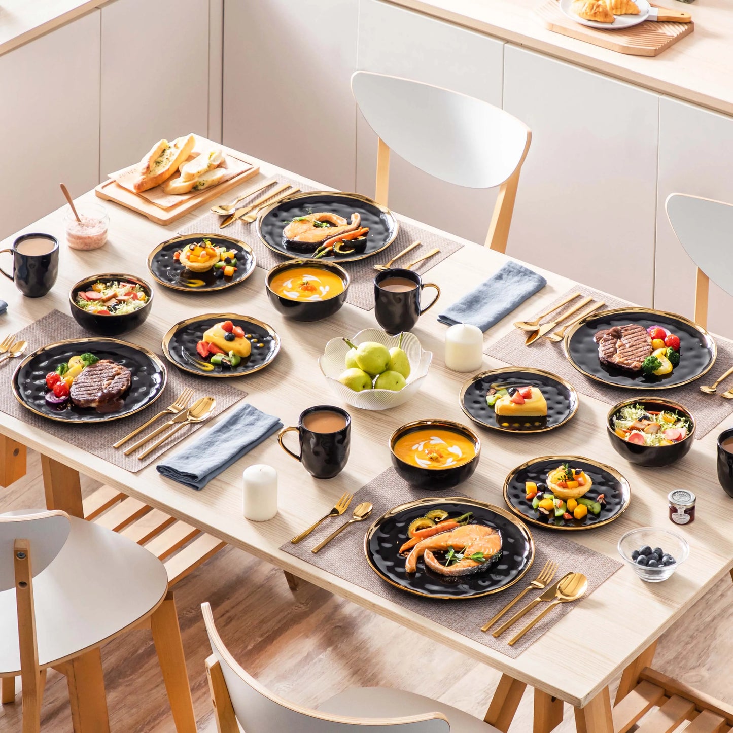 MALACASA Porcelain Dinnerware Set Plates Cups Bowls Tableware