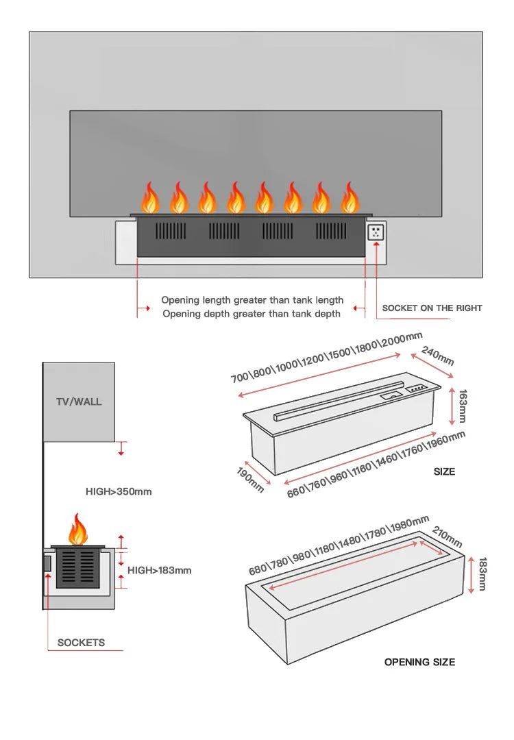 Local Stock USA Water Vapor Fireplace Simulated 3D Flame Humidifier