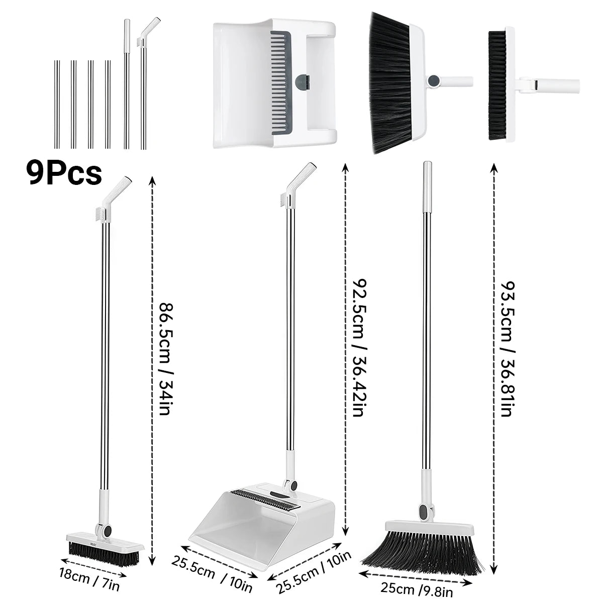 3 In 1 Broom And Dustpan Set With ExtraLong Handle