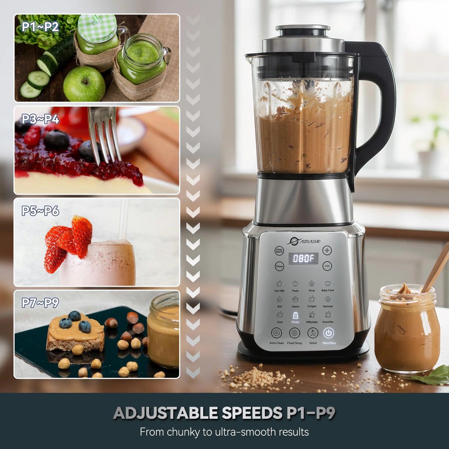 Astralship ASH01S Stainless Steel 1500W Blender With 9 Speeds