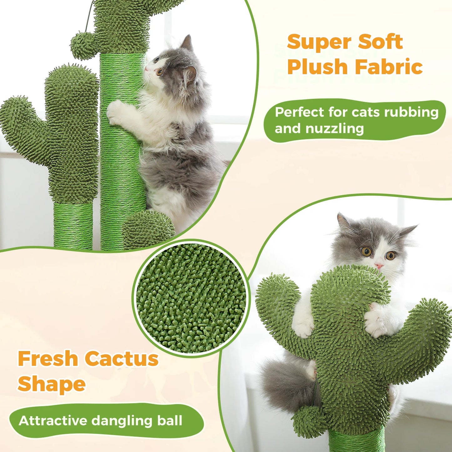PEQULTICN Cactus Cat Tree With Large Condo Hammock And Dangling Ball Toy