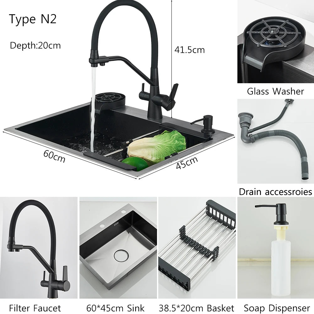 MYQualife Stainless Steel Undermount Kitchen Sink Set With Faucet