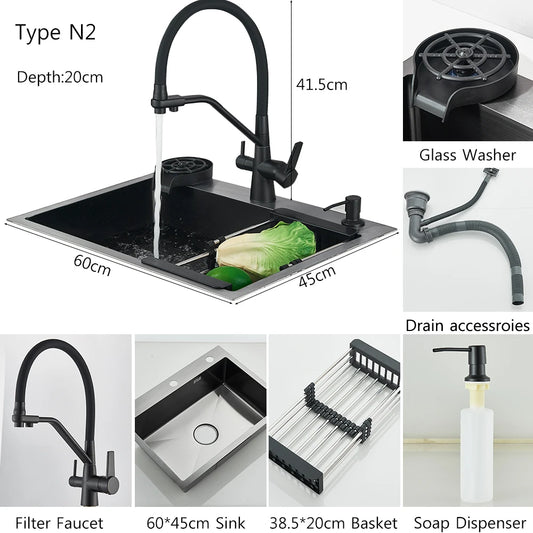 MYQualife Stainless Steel Undermount Kitchen Sink Set With Faucet