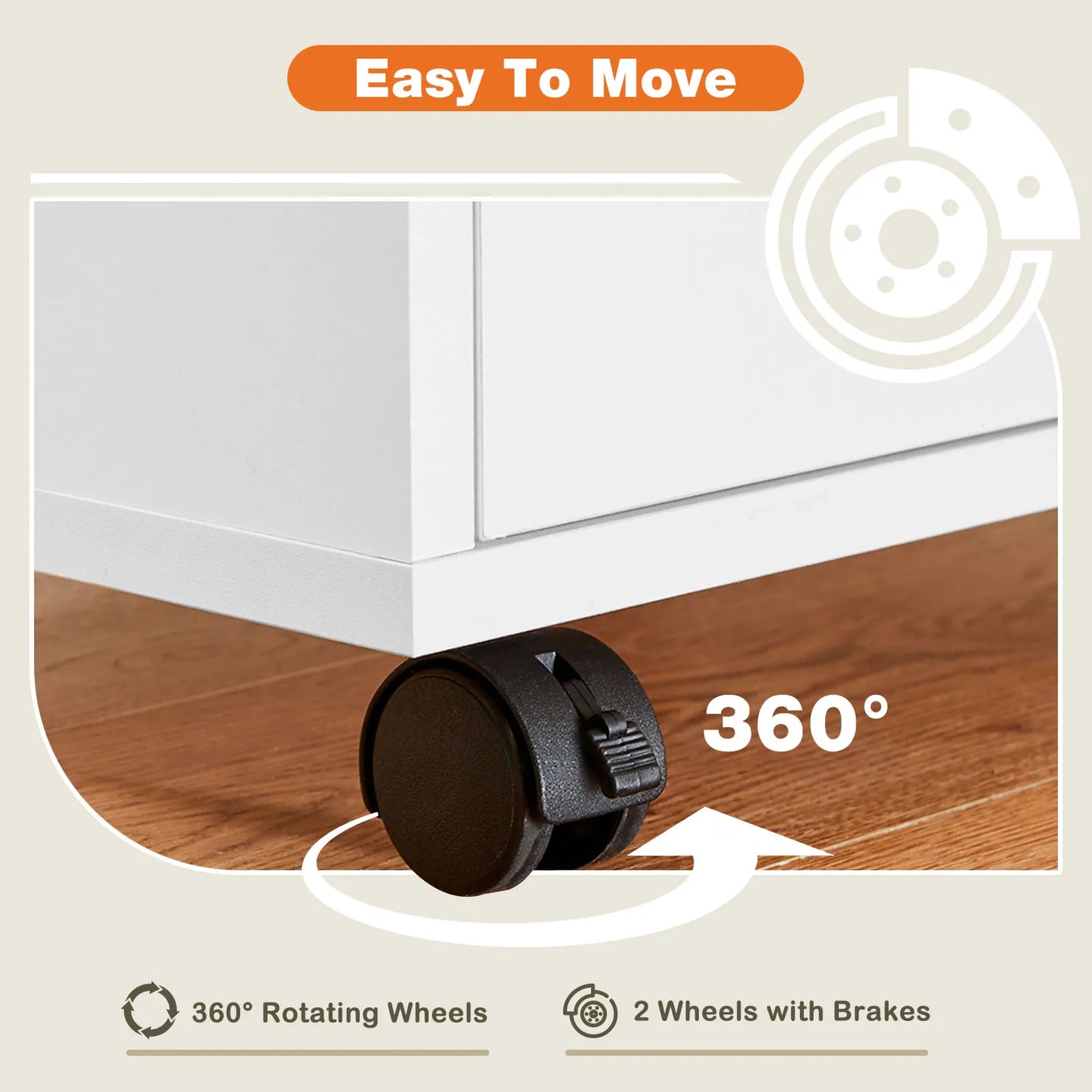 JHK Wood Nightstand 5 Drawer File Organizer With Rolling Wheels