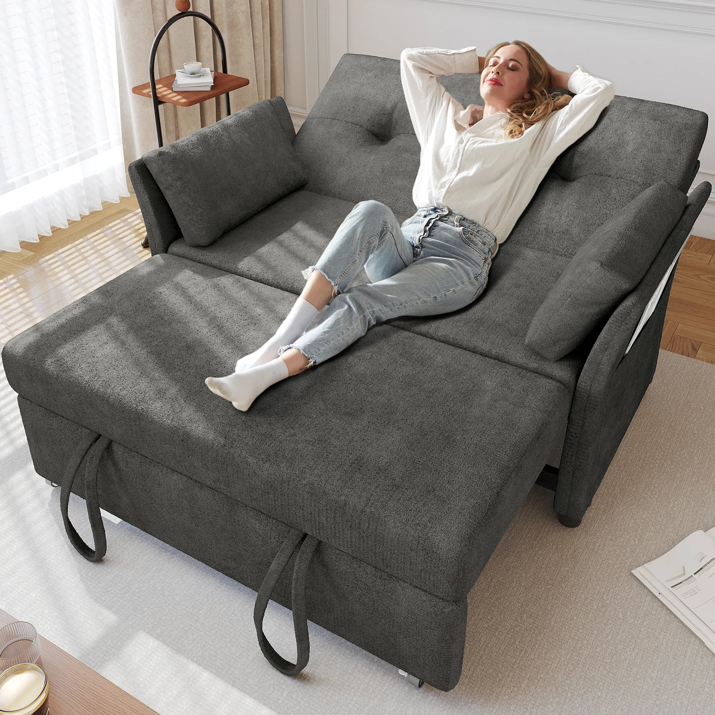 3-In-1 Convertible Sofa Bed With Adjustable Backrest For Living Room