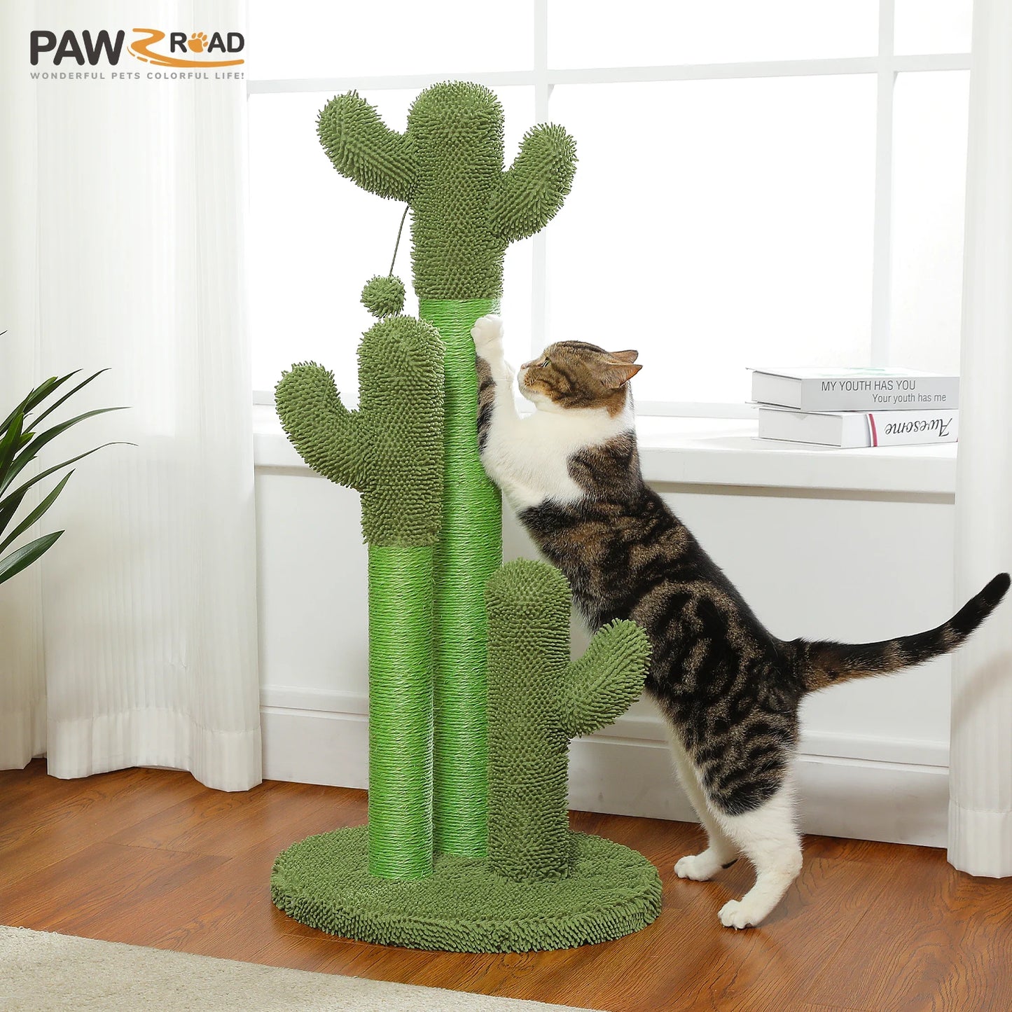 PEQULTICN Cactus Cat Tree With Large Condo Hammock And Dangling Ball Toy