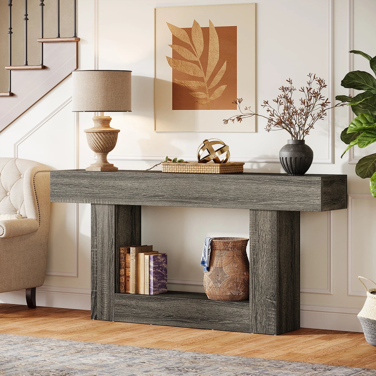 Tribesigns Farmhouse Console Table Two-Tier Entryway Table With U-Shaped Base