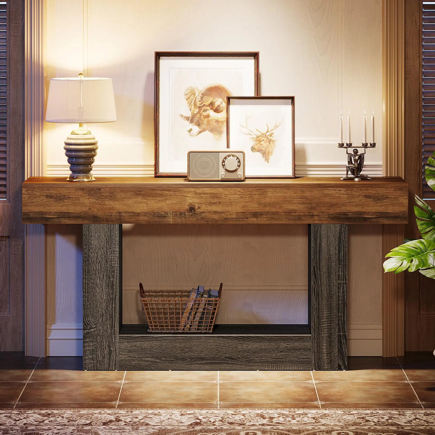 Tribesigns Farmhouse Console Table Two-Tier Entryway Table With U-Shaped Base