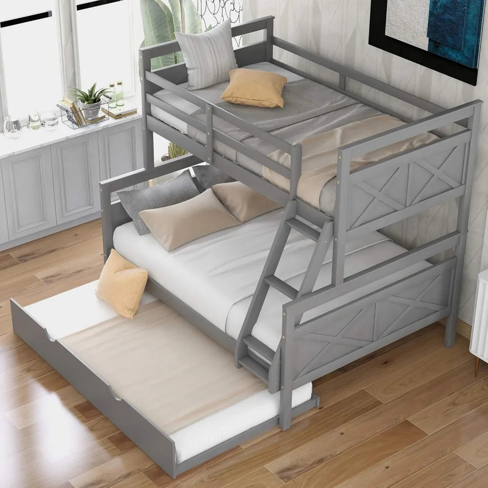 Trundle Bunk Bed Twin Over Full Bed Frame With Guardrail