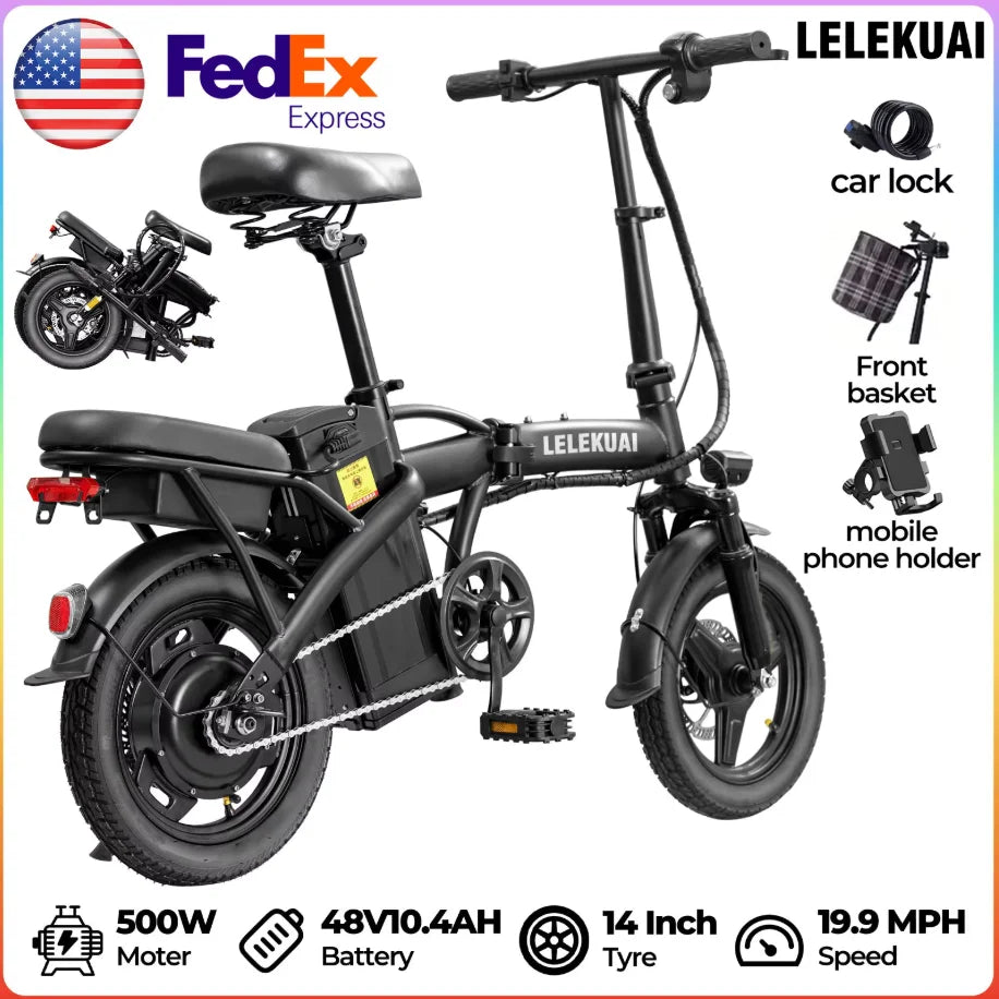 LELEKUAI Folding Electric Bicycle T5-D 500W 24MPH 48V 10Ah Battery