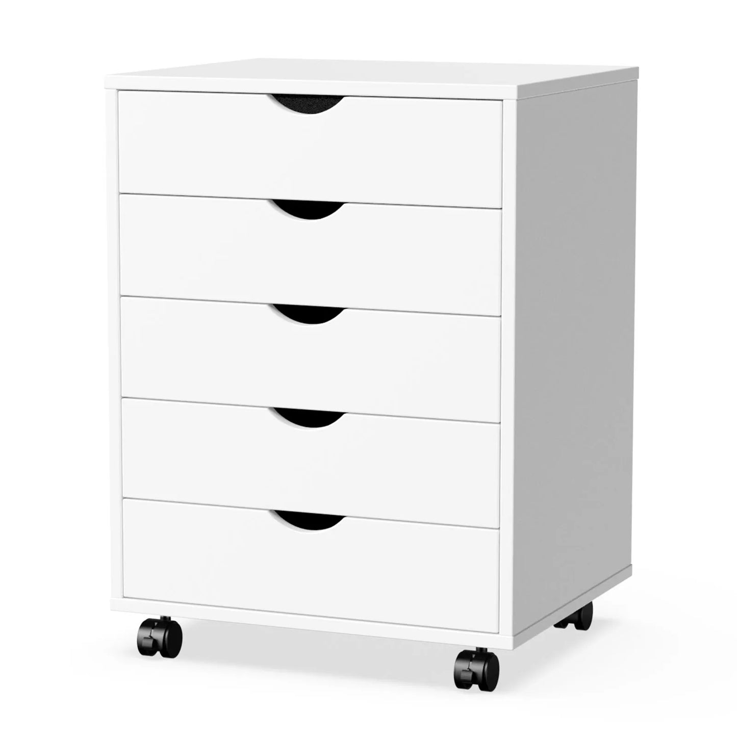 JHK Wood Nightstand 5 Drawer File Organizer With Rolling Wheels