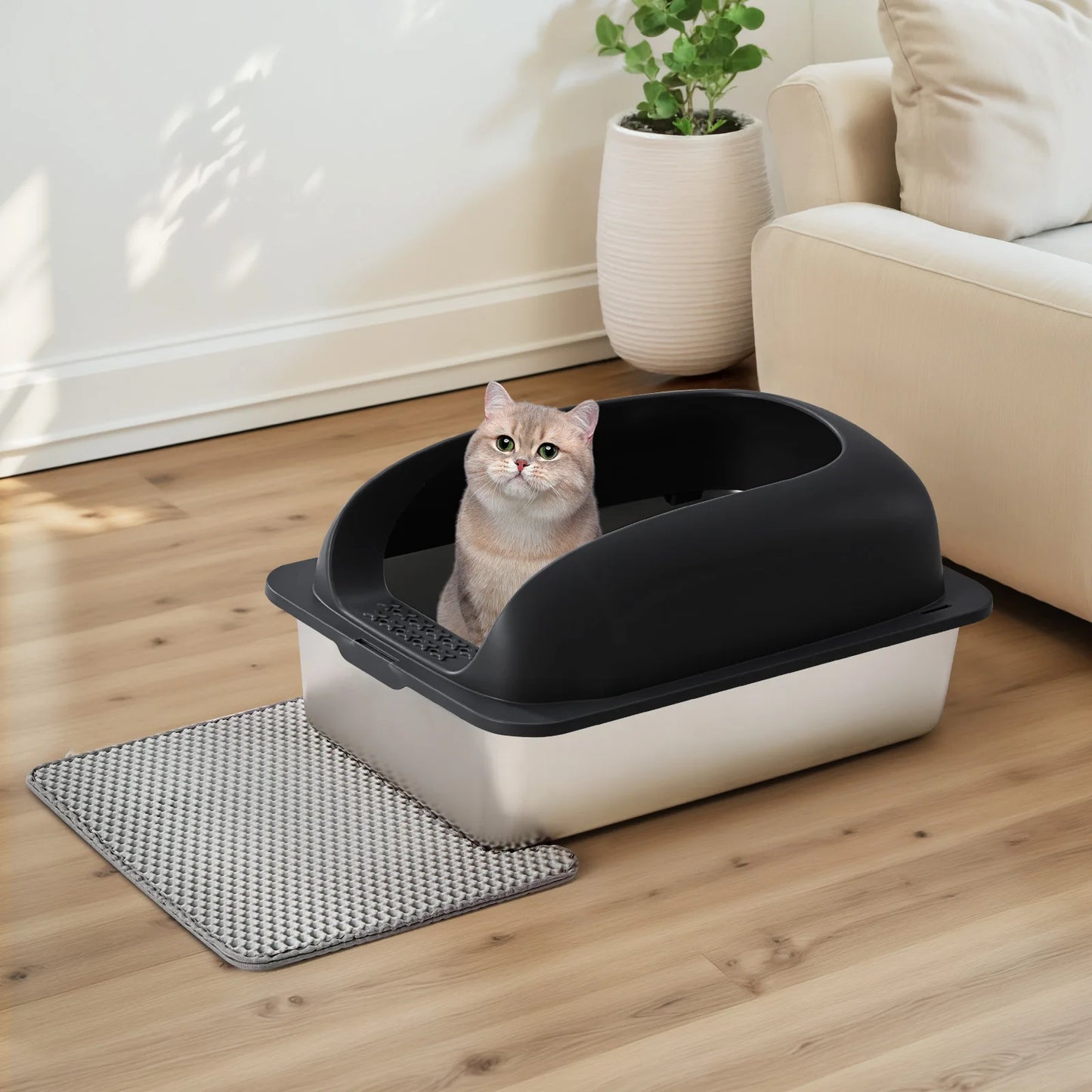 Stainless Steel Cat Litter Box With Lid Anti Urine Leakage
