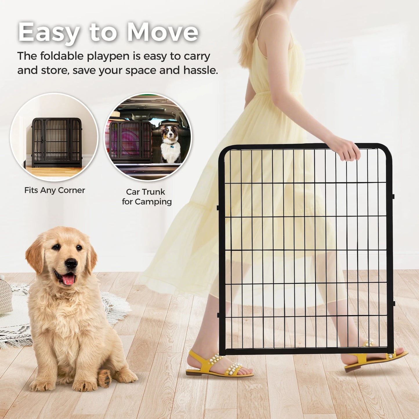 PEQULTI Heavy Duty Metal Puppy Playpen for Indoor Outdoor Use