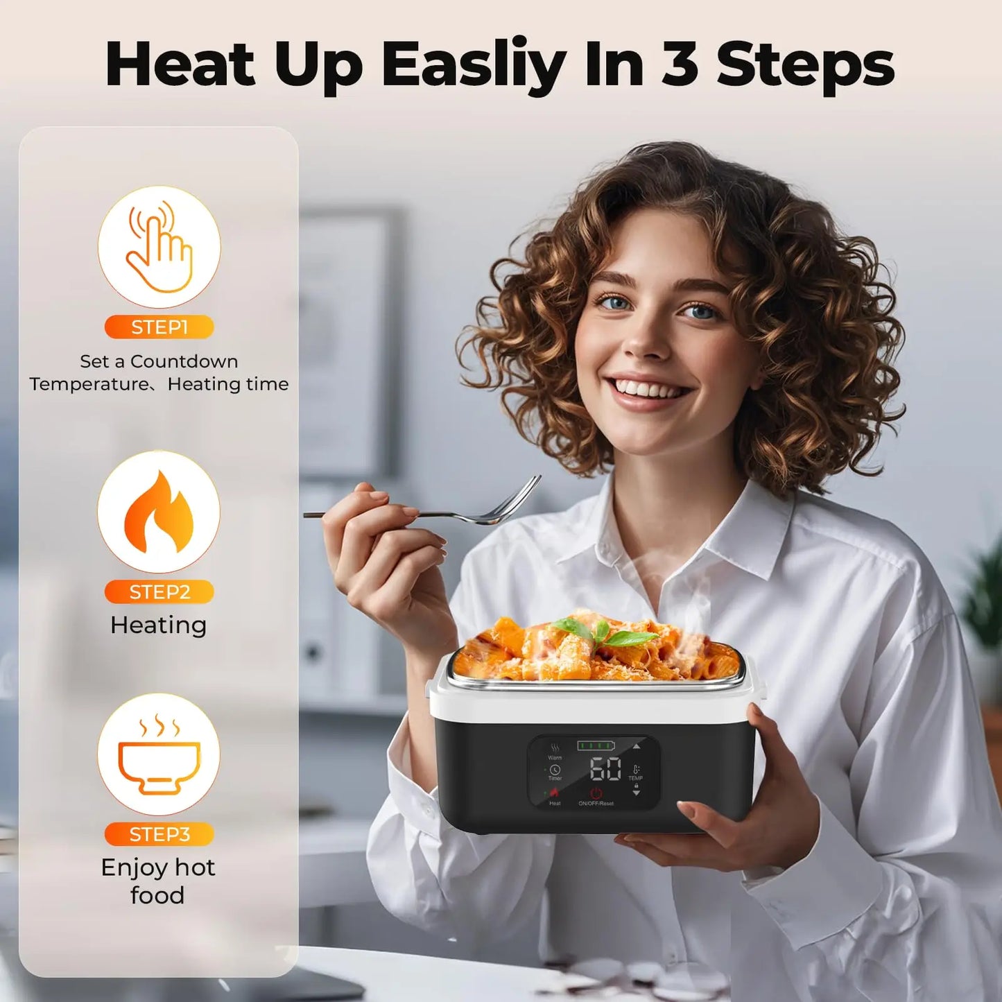Wireless Electric Insulated Lunch Box 8000mAh Battery 60W Heating