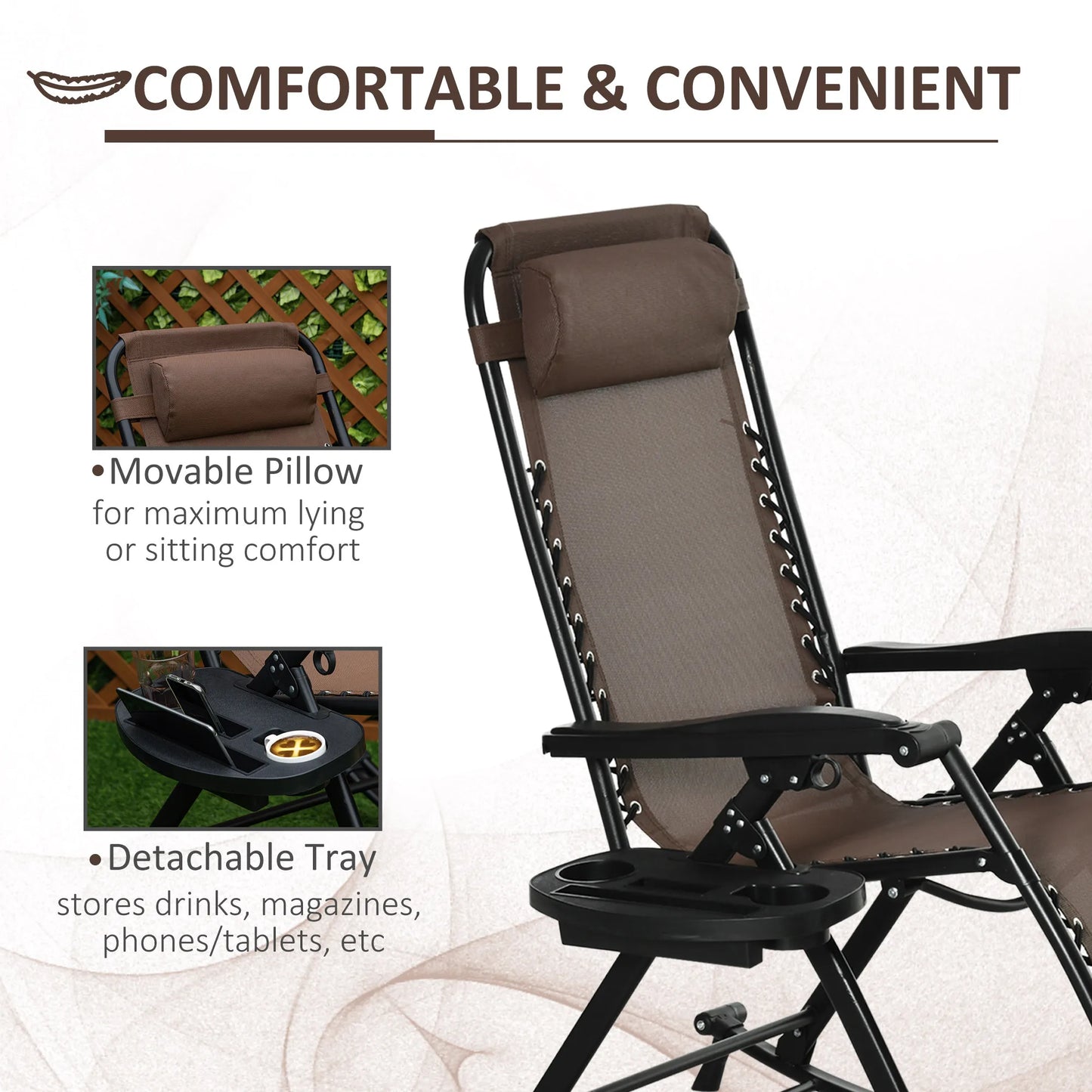 Outsunny Zero Gravity Reclining Rocking Chair Folding Lounge With Pillow