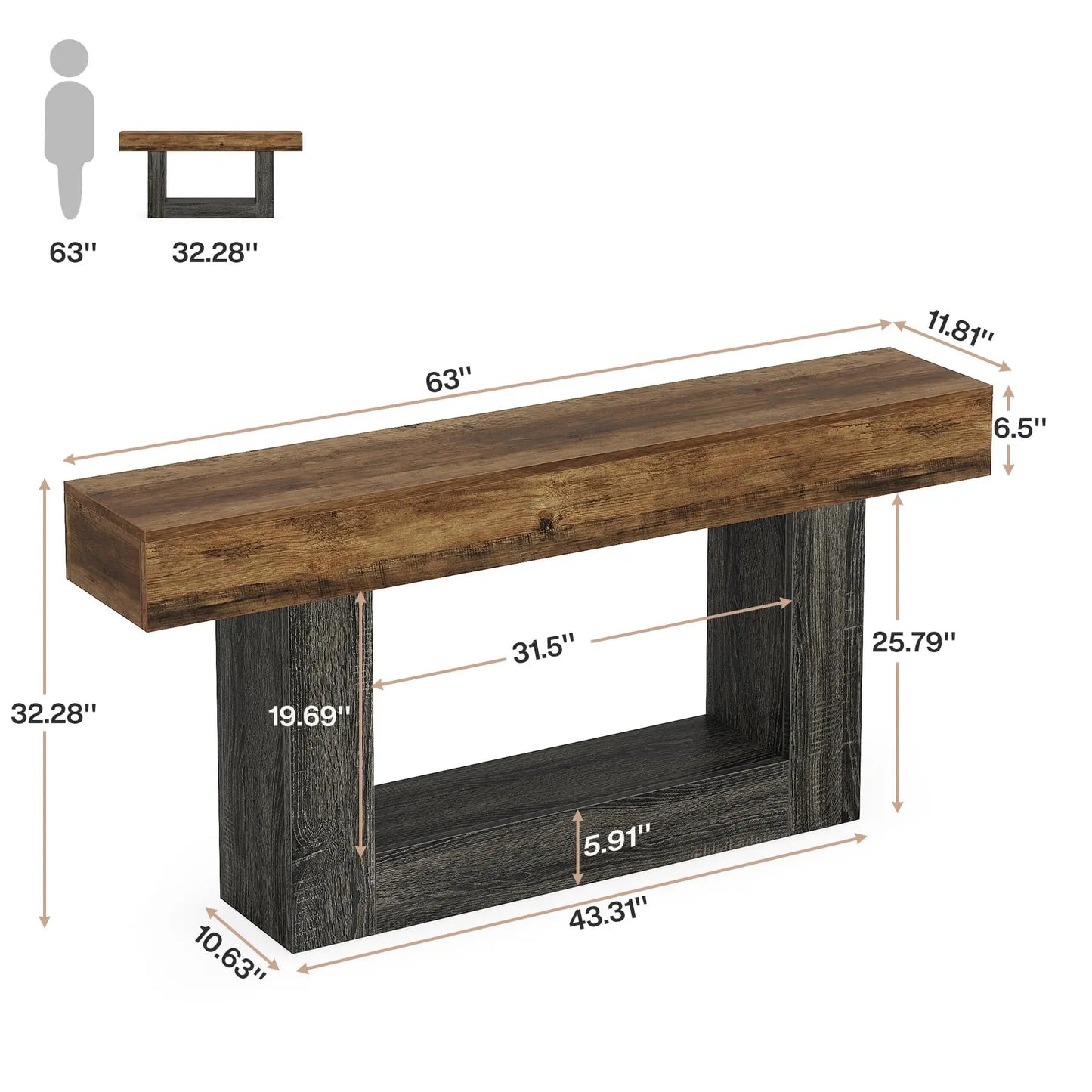 Tribesigns Farmhouse Console Table Two-Tier Entryway Table With U-Shaped Base