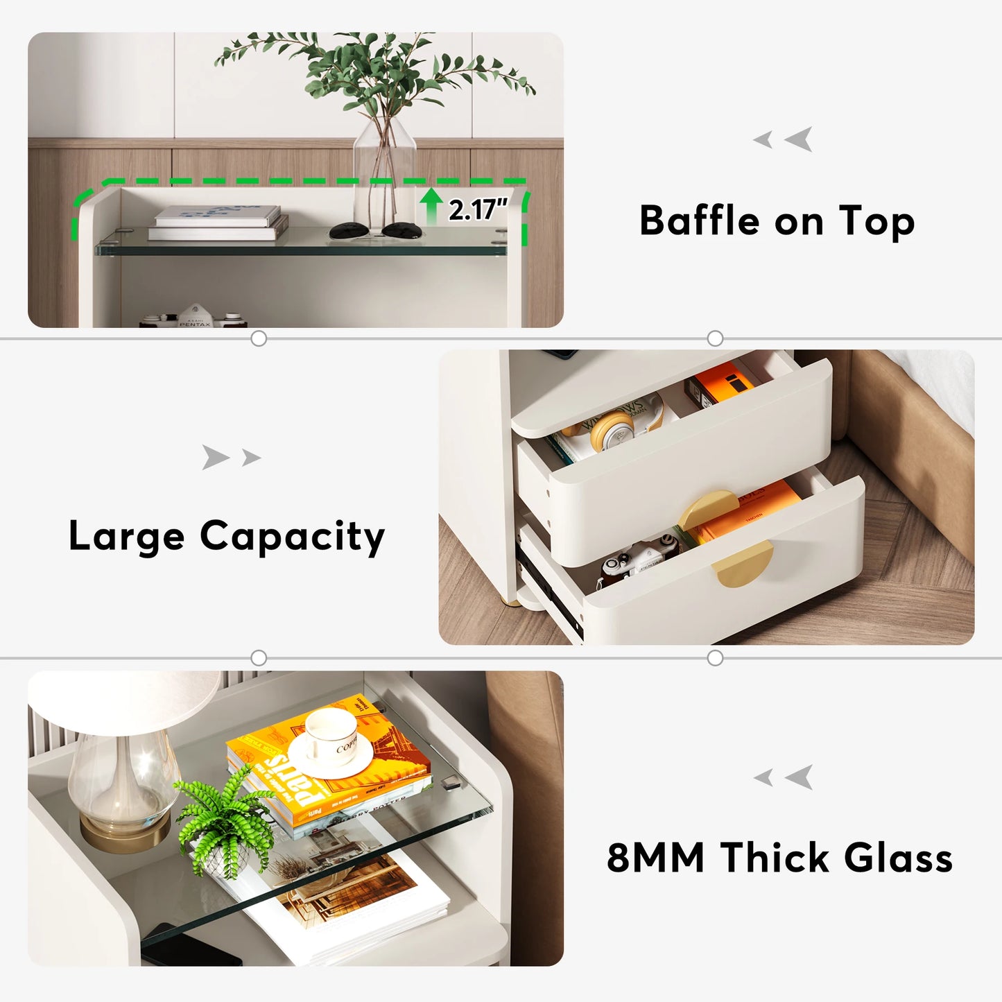 Tribesigns 2 Drawer Modern Nightstands With Open Storage Space