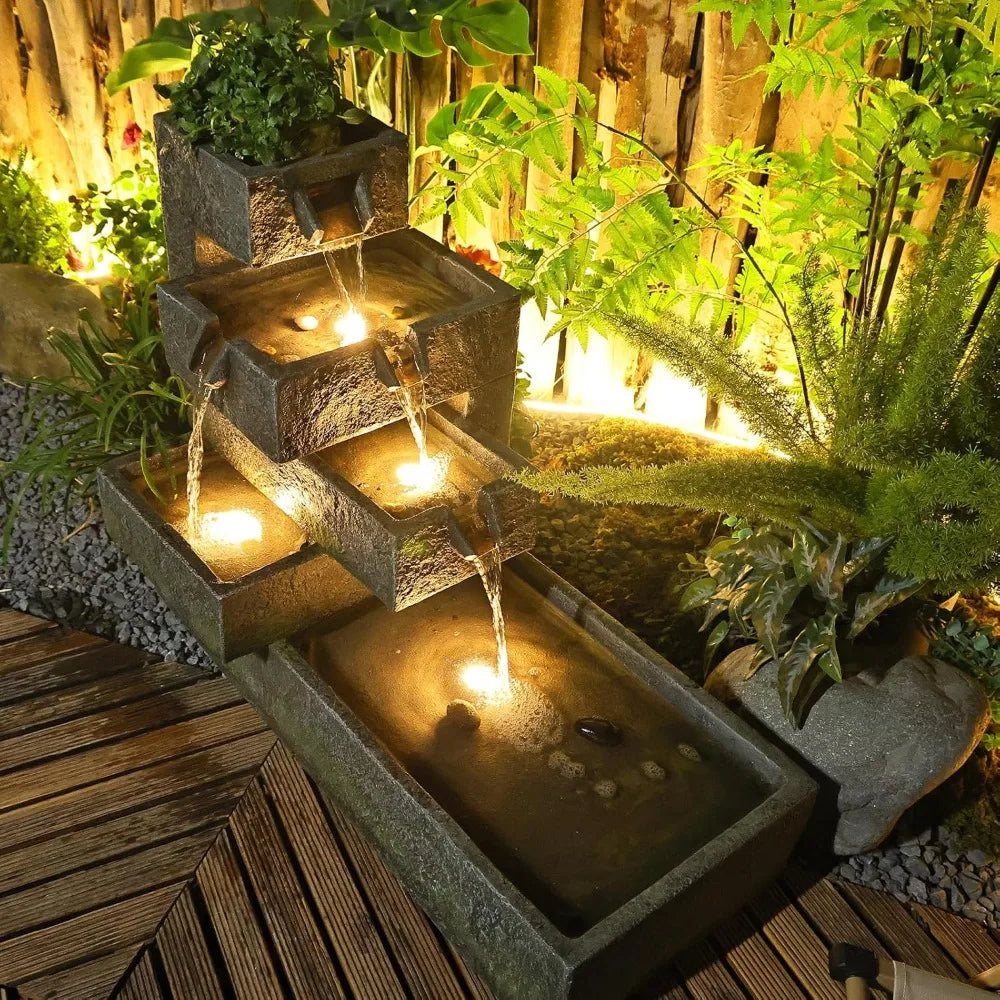 Tankana Tiered Outdoor Water Fountain Garden Cascade With LED